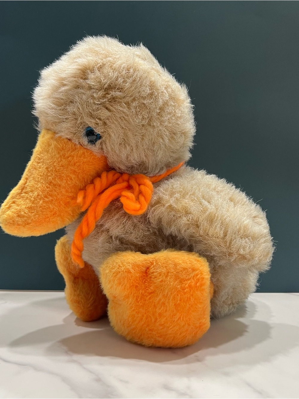 Vintage 1978 GUND Duck Bird Plush Shaggy Fur Orange Beak Stuffed Animal Toy